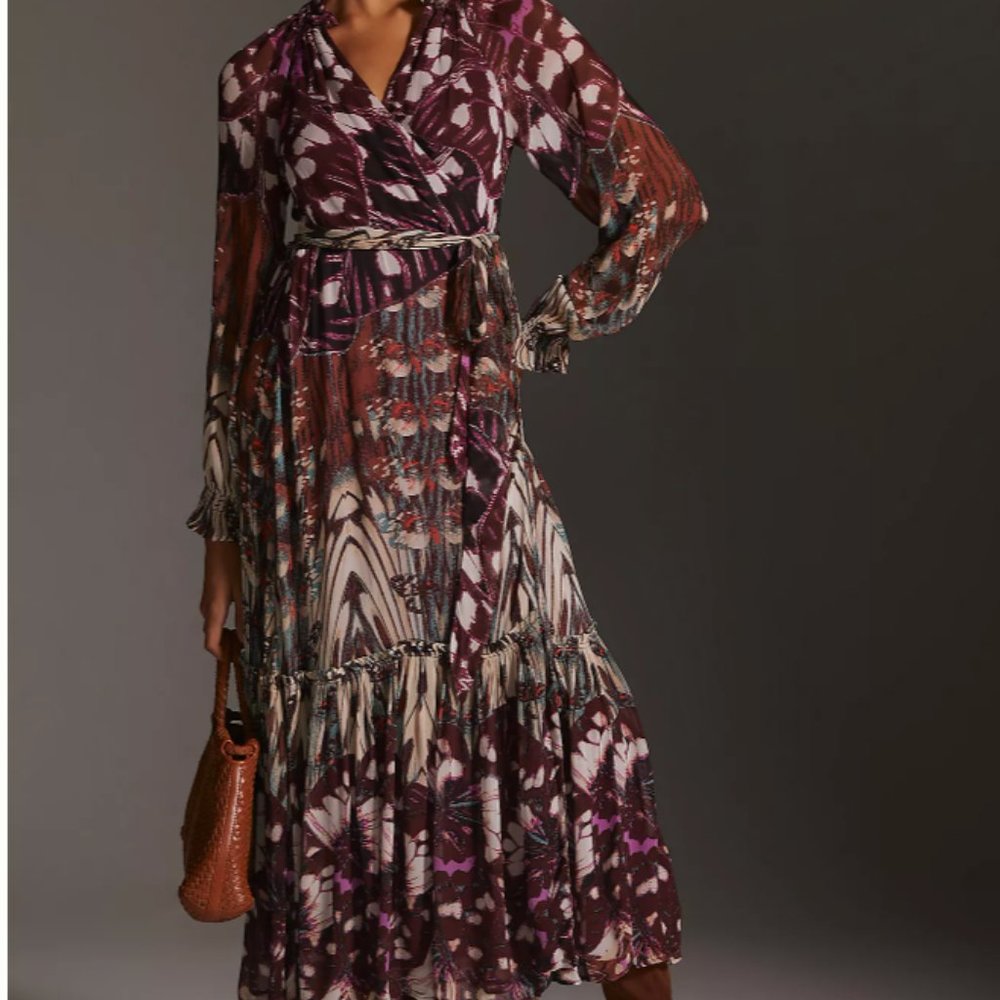 Anthropologie Long Sleeve Wrap Midi Dress